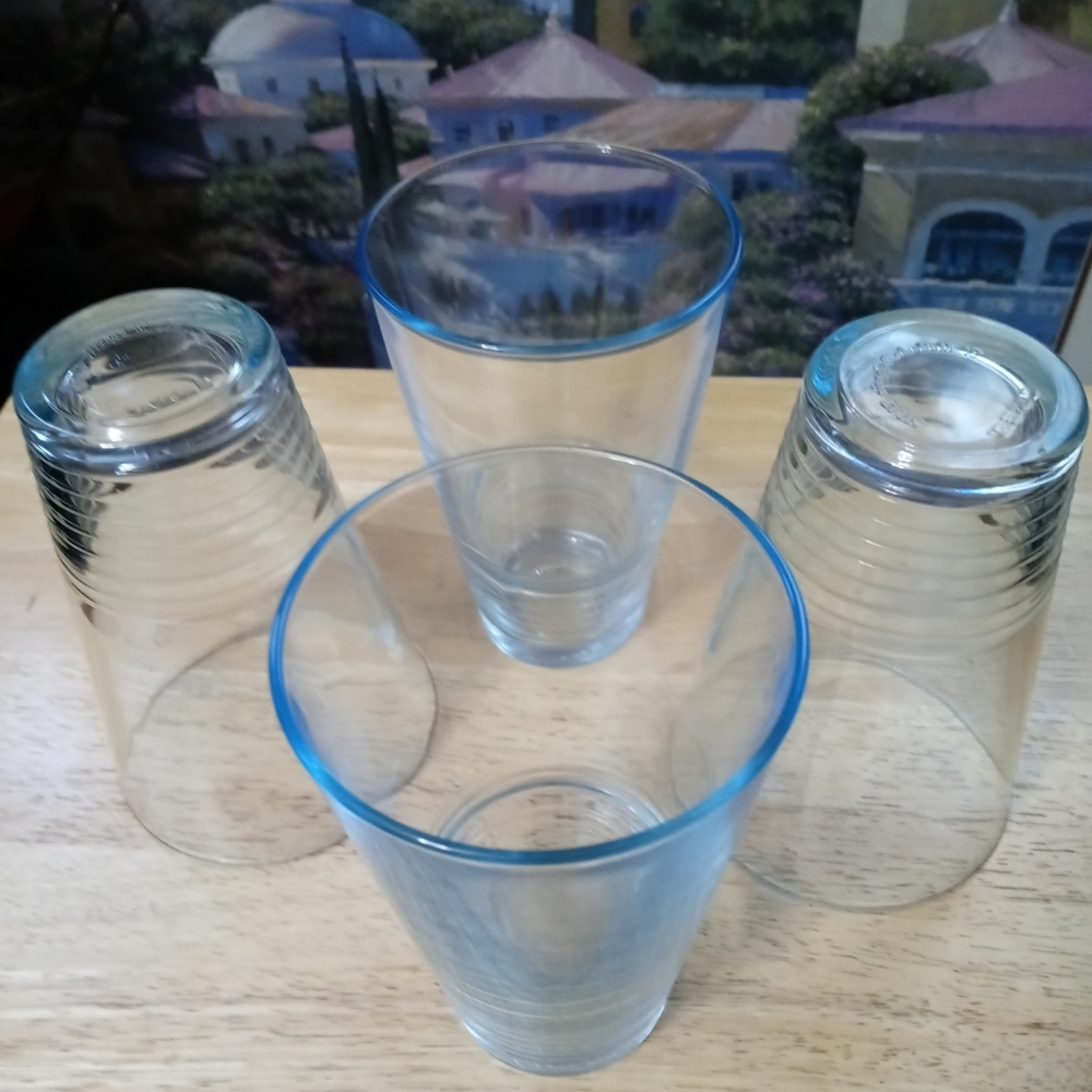 IKEA LIGHT BLUE 3 DRINKING GLASSπ·SIZE 5.75"Γ3.75",MADE IN BULGARIA. π - Picture 7 of 7